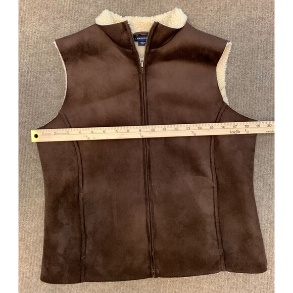 Lands End Vest Womens S/P (6-8) Sherpa Shearling Lined Vegan Faux Suede Zip-Up - Picture 6 of 9